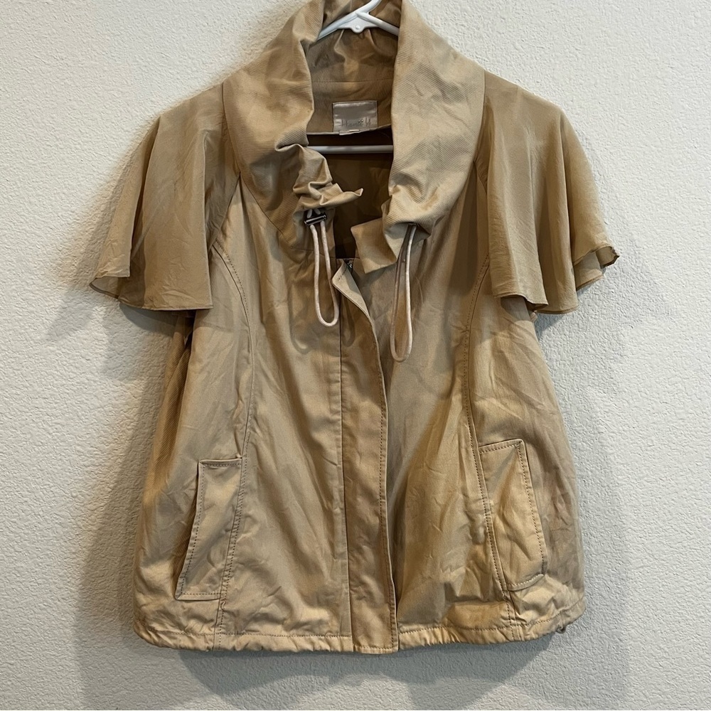 Hanii Y tan silk blend cardigan short sleeve jacket top size 42